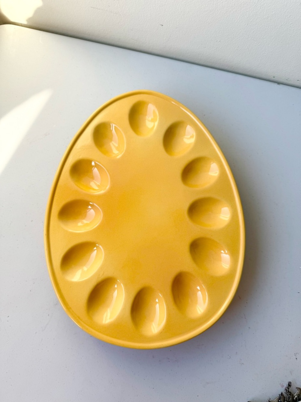 Boston Warehouse Yellow and White Ceramic Egg Tray